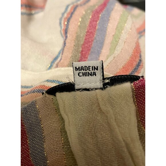 Rails Linen Blend Shirt M Crop Gold Trimmed Striped Gauzy Coastal Fairy Pastel - Picture 9 of 13